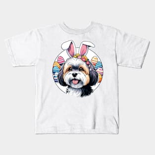 Lowchen Enjoys Easter with Bunny Ears and Eggs Kids T-Shirt